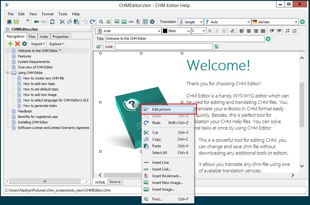 Edit picture in a CHM file