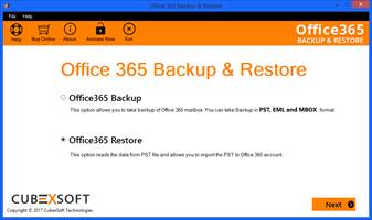 Choose Office 365 restore option
