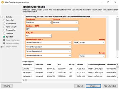 Screenshot SEPA-Transfer Import-Assistent