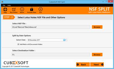 Select NSF files by Lotus Notes Archive Splitter