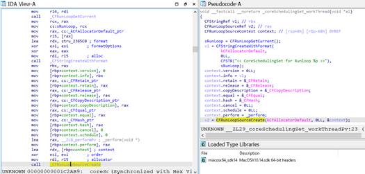 Sample of x86_64 user-mode code using CoreFoundation APIs