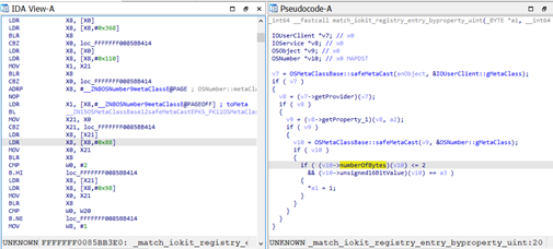 Sample of ARM64 kernel code using IOKit classes